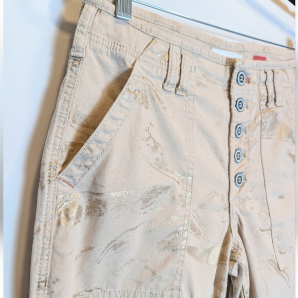 Anthropologie Wanderer Tan Metallic Gold Utility Button Fly Pocket Pants Size 30 - Picture 5 of 8